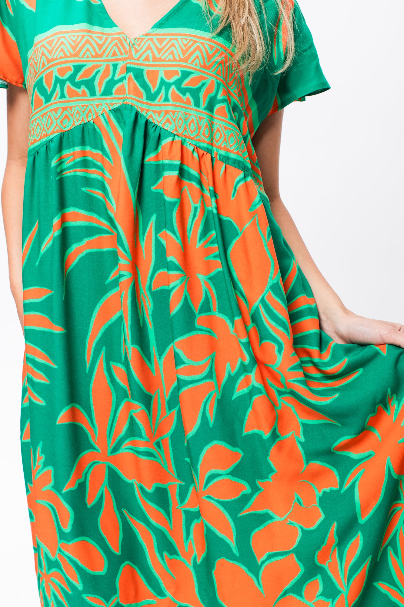 Riveria Dress - Green and Orange