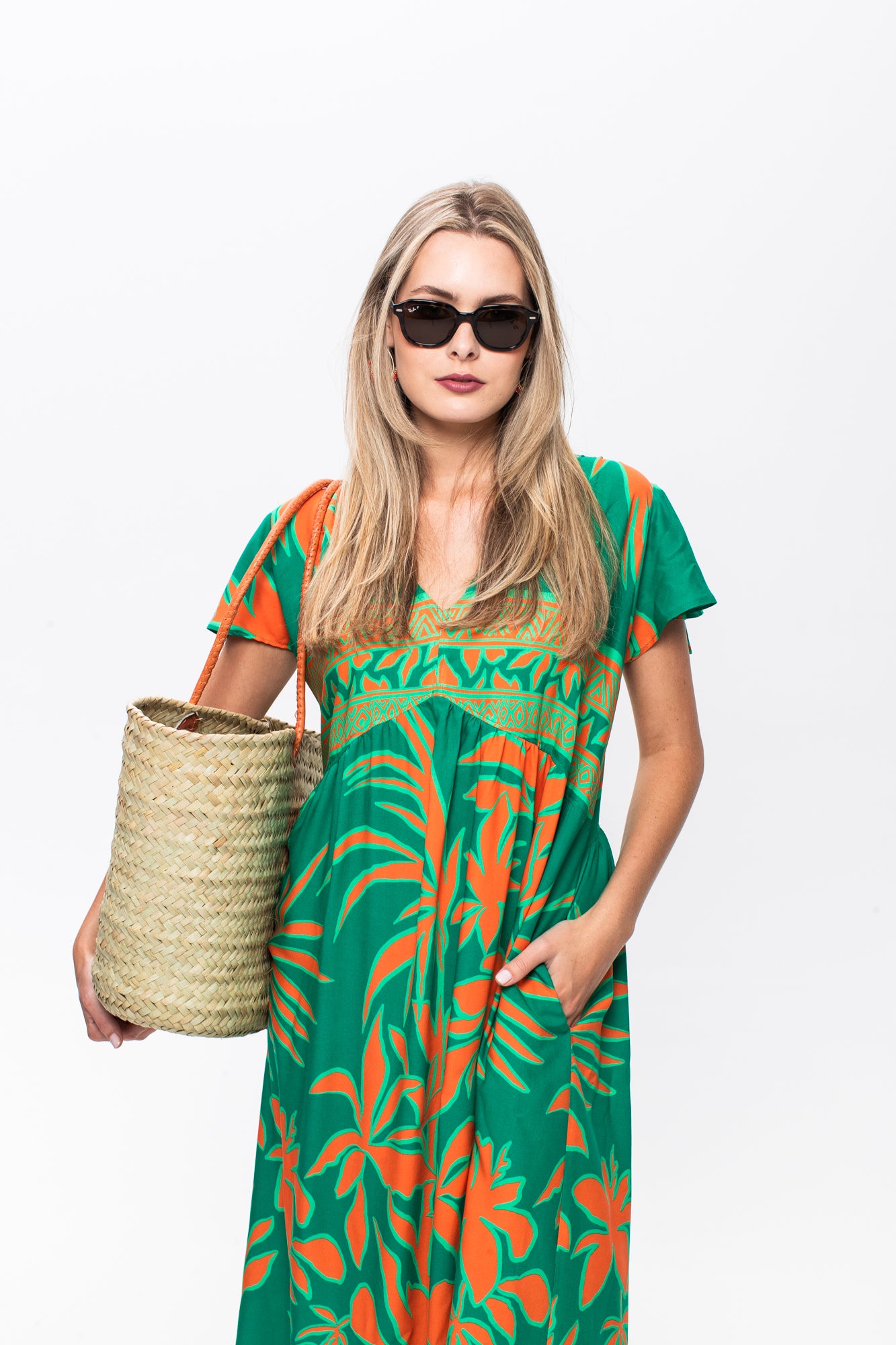 Riveria Dress - Green and Orange