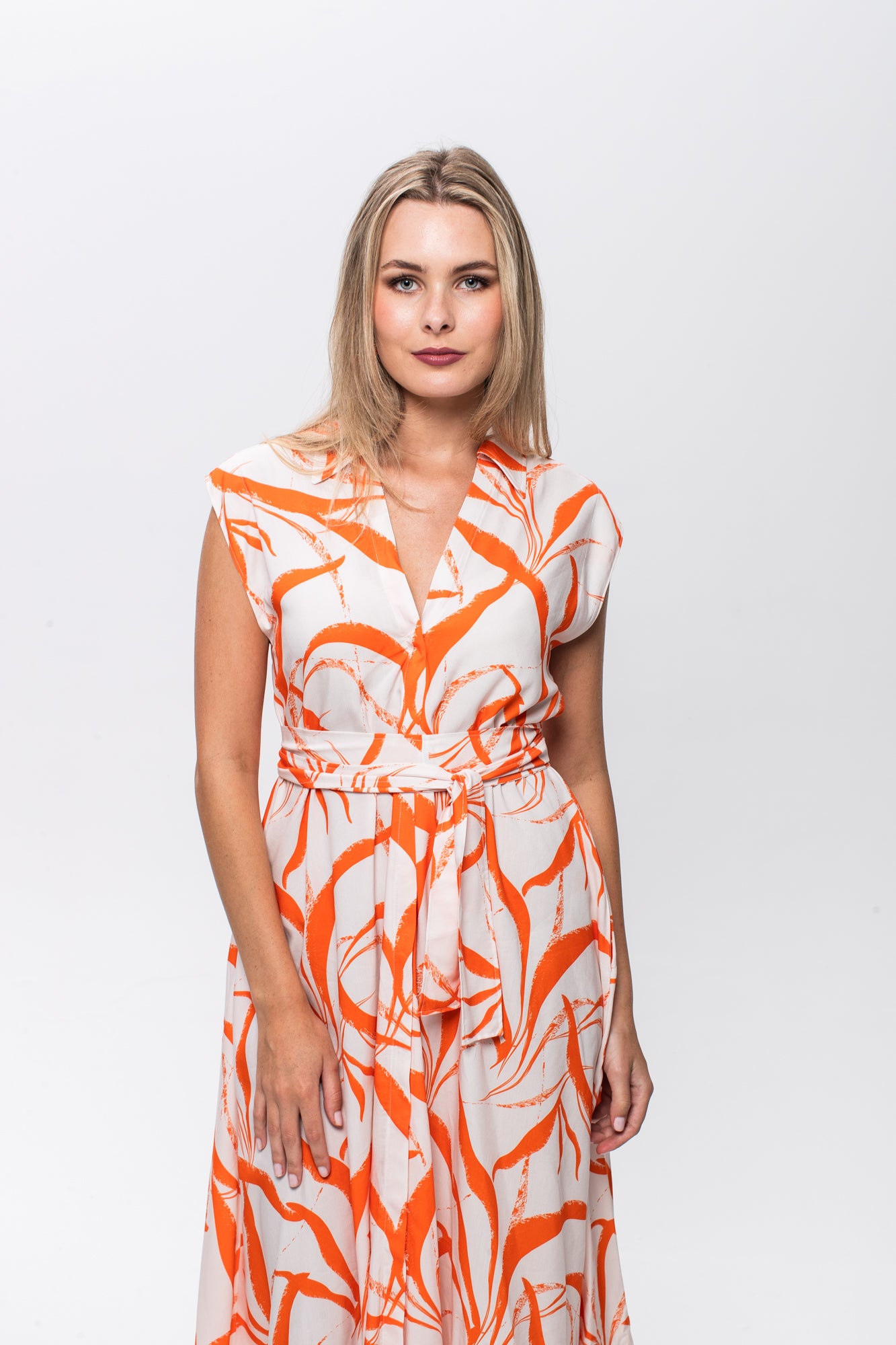 Cabo Dress - Orange and White