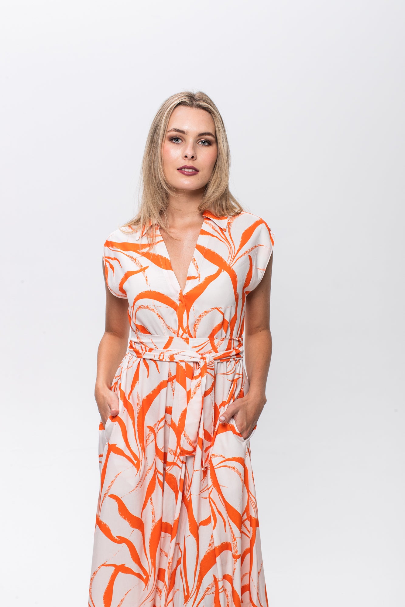 Cabo Dress - Orange and White