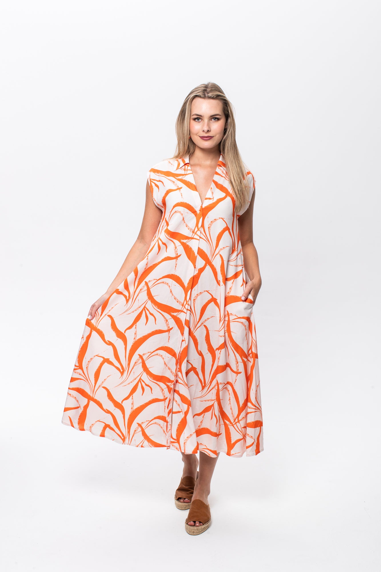 Cabo Dress - Orange and White