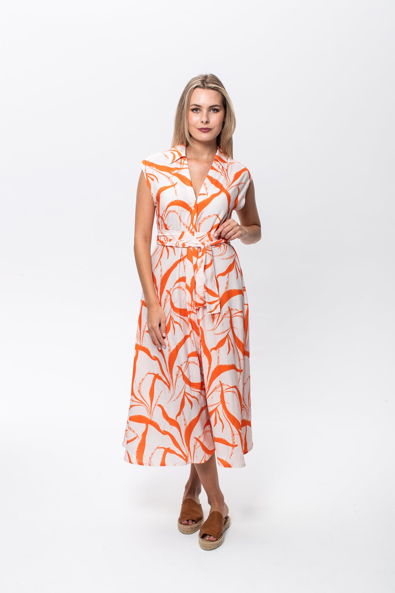 Cabo Dress - Orange and White