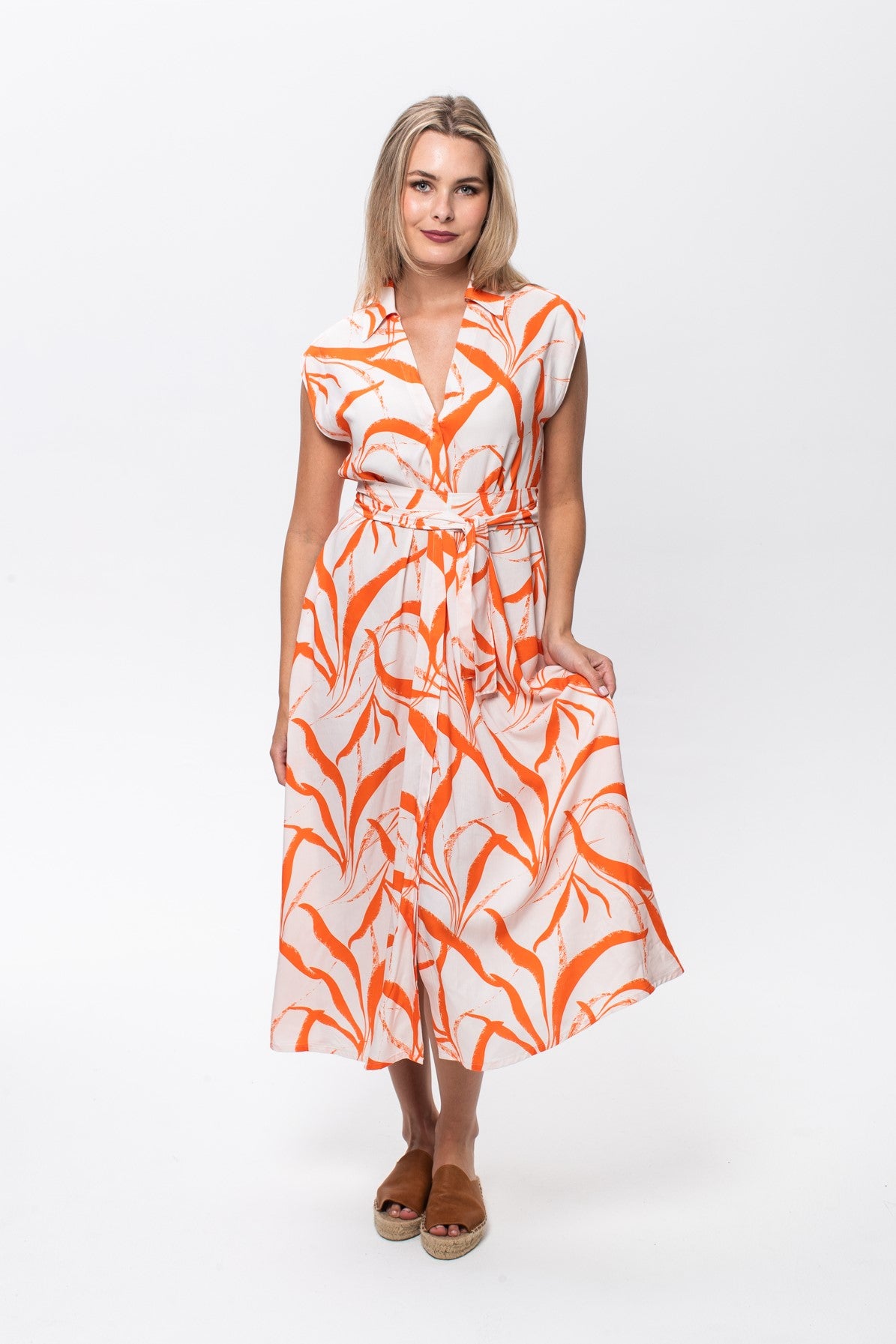Cabo Dress - Orange and White