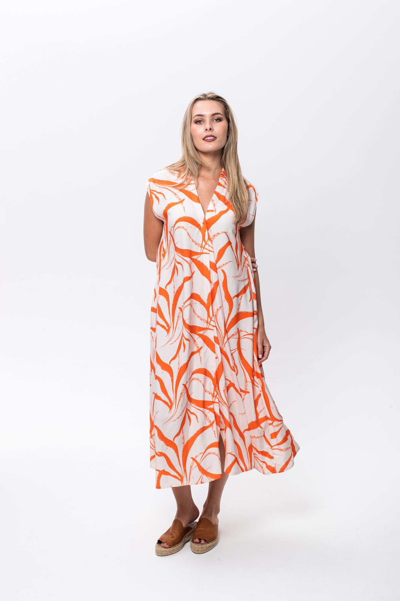 Cabo Dress - Orange and White
