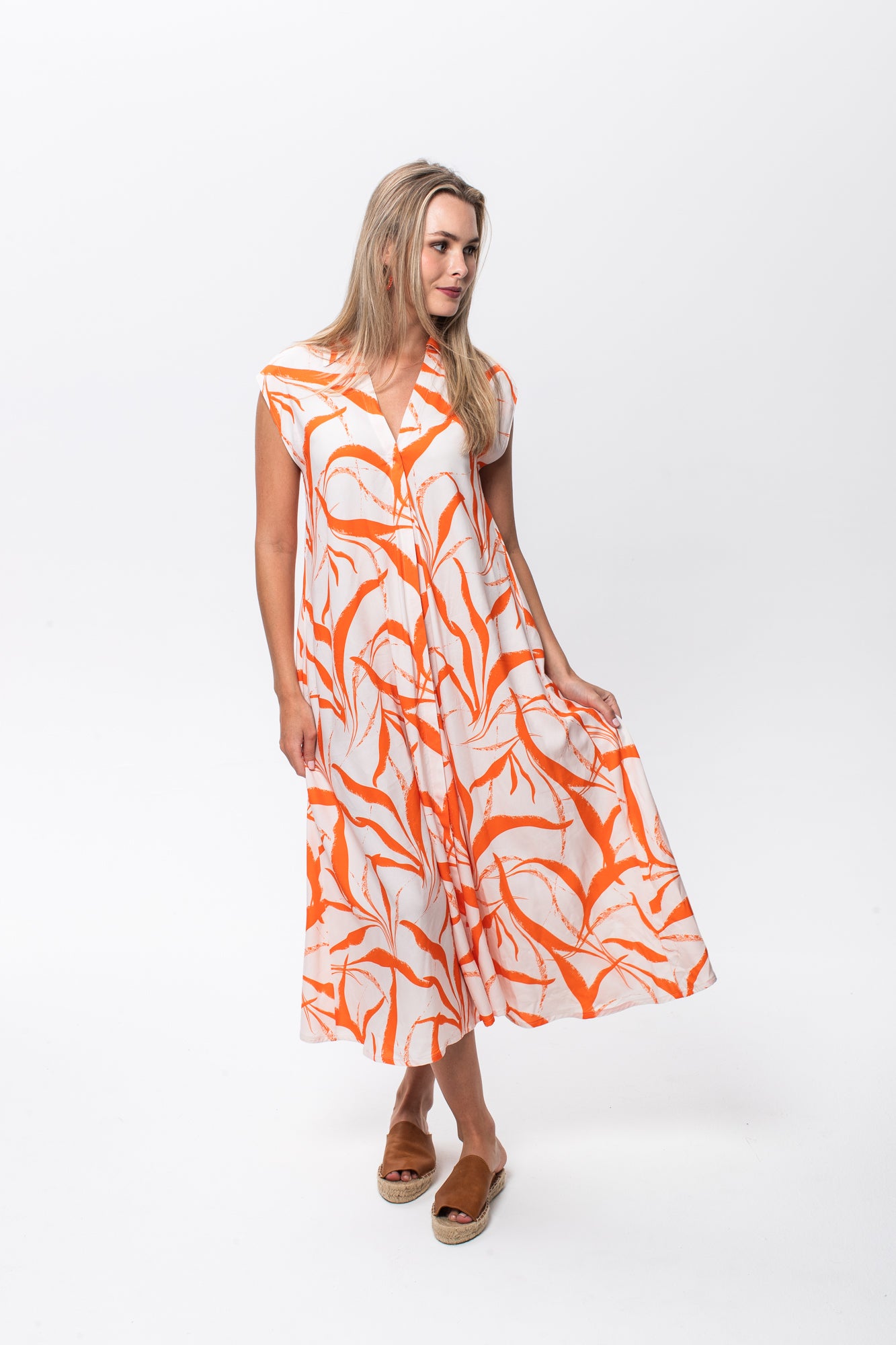 Cabo Dress - Orange and White