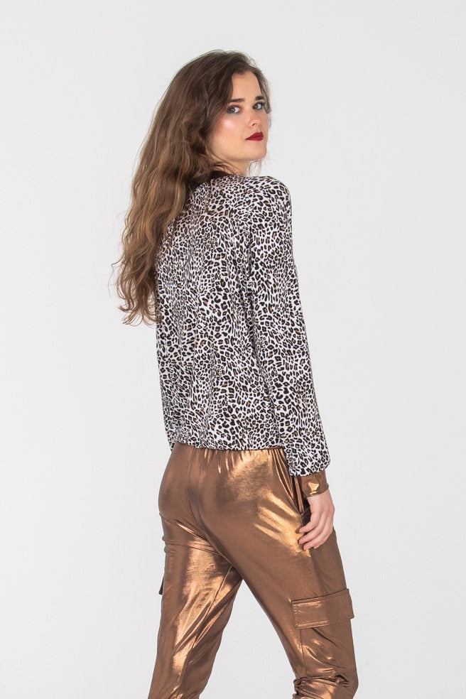 Riga Raglan Tee - Brown & Bronze animal print