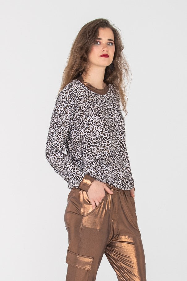 Riga Raglan Tee - Brown & Bronze animal print