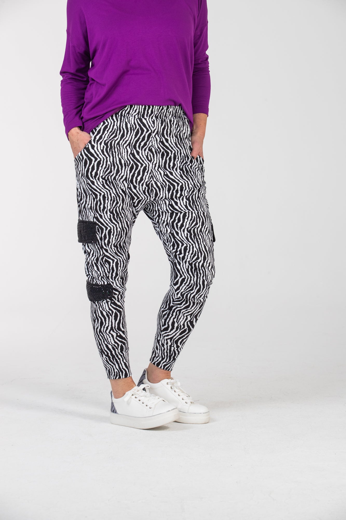 Tiggy Cargo Pants - Black and White (with Bling!)