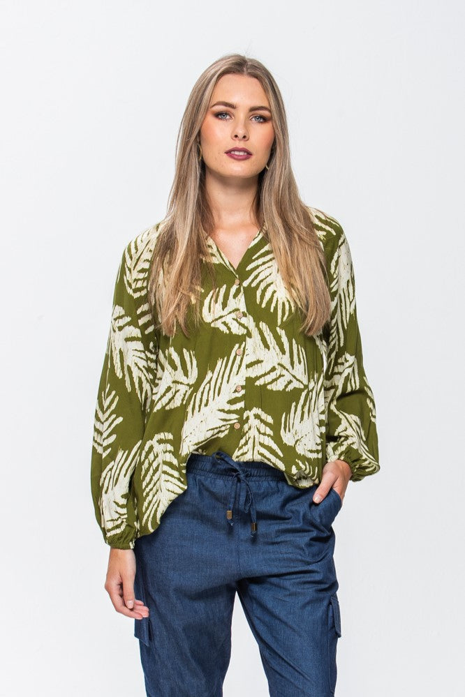 Emma Winter Shirt - Green & Creme
