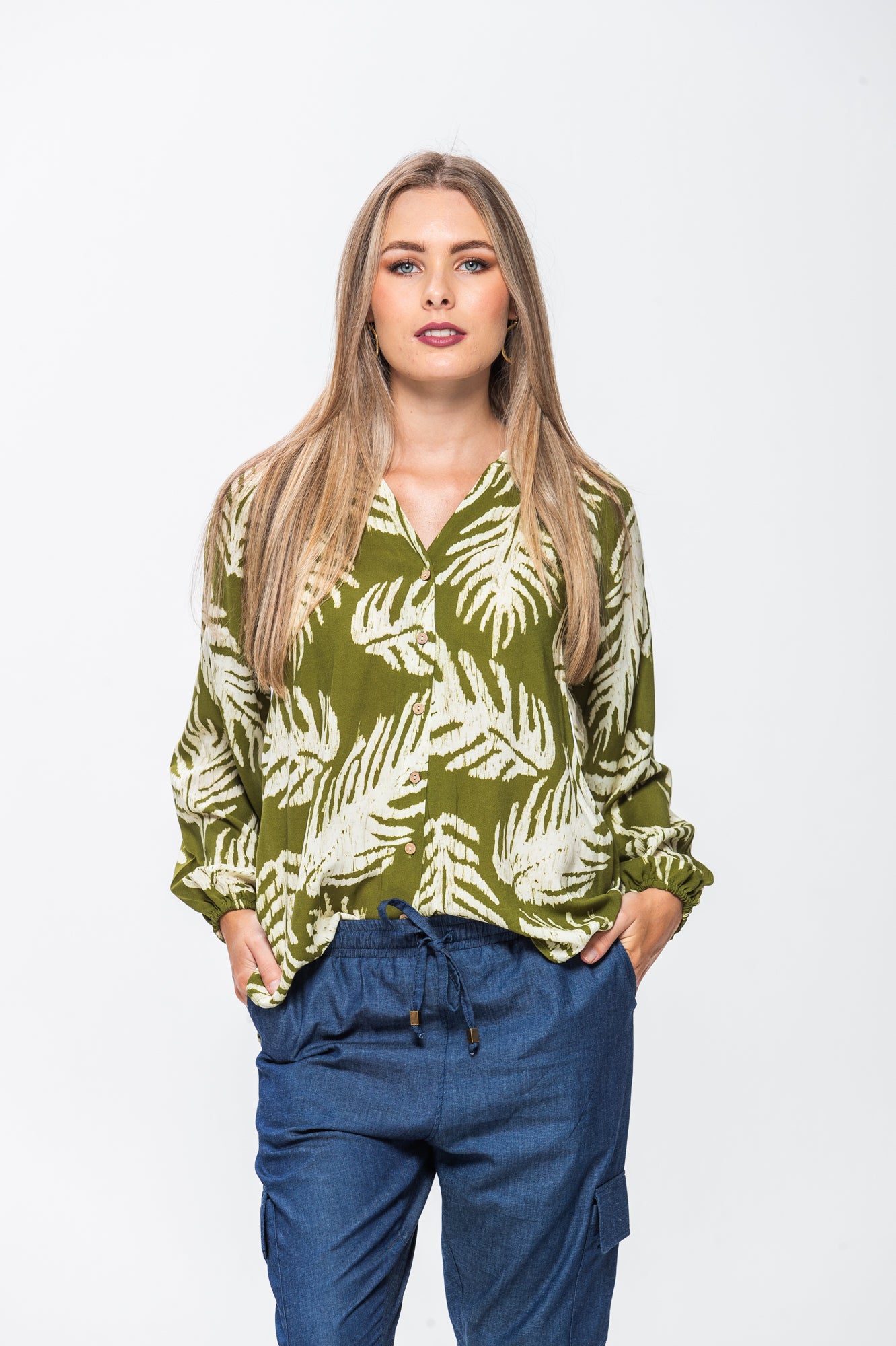 Emma Winter Shirt - Green & Creme