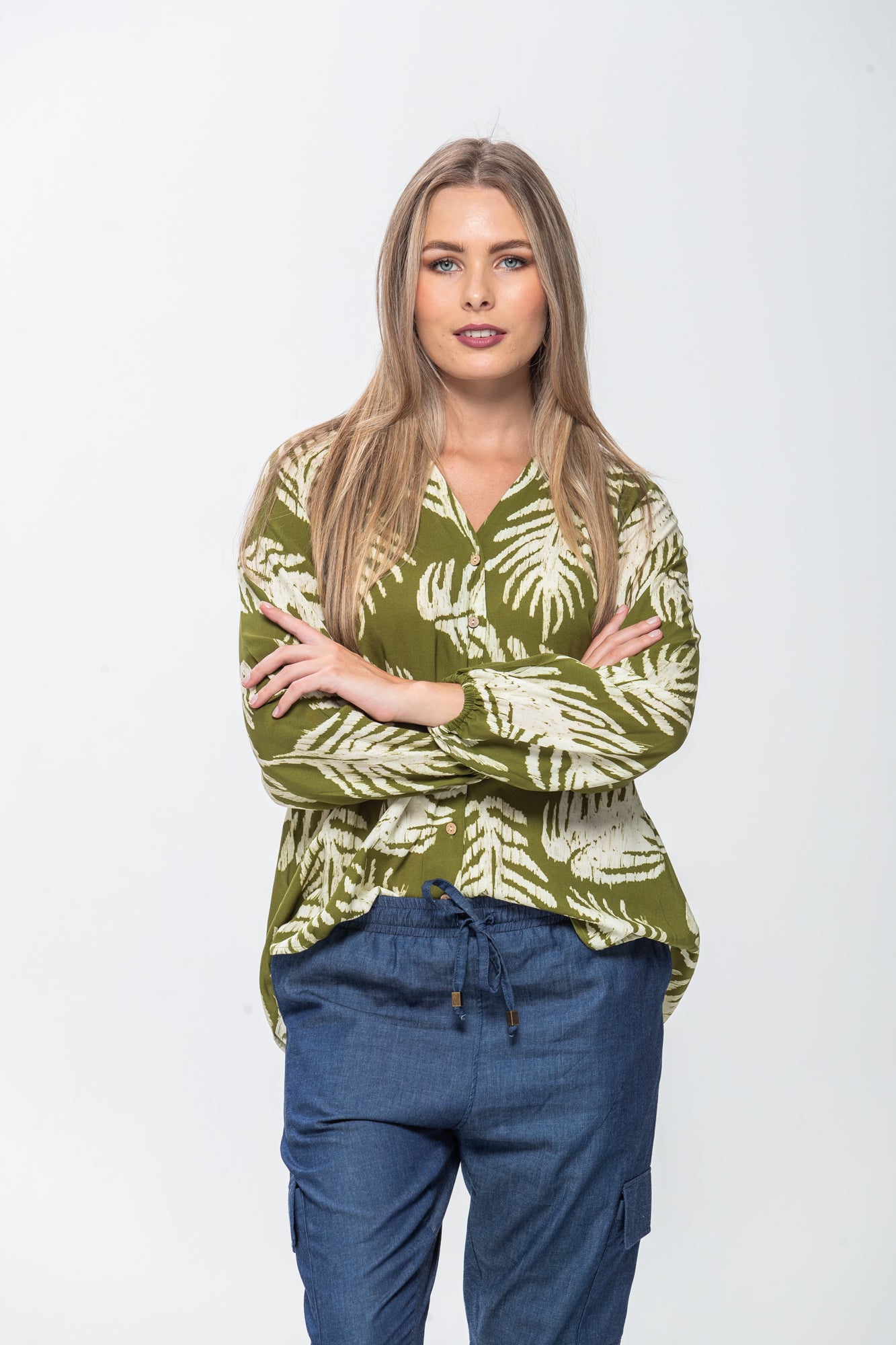 Emma Winter Shirt - Green & Creme