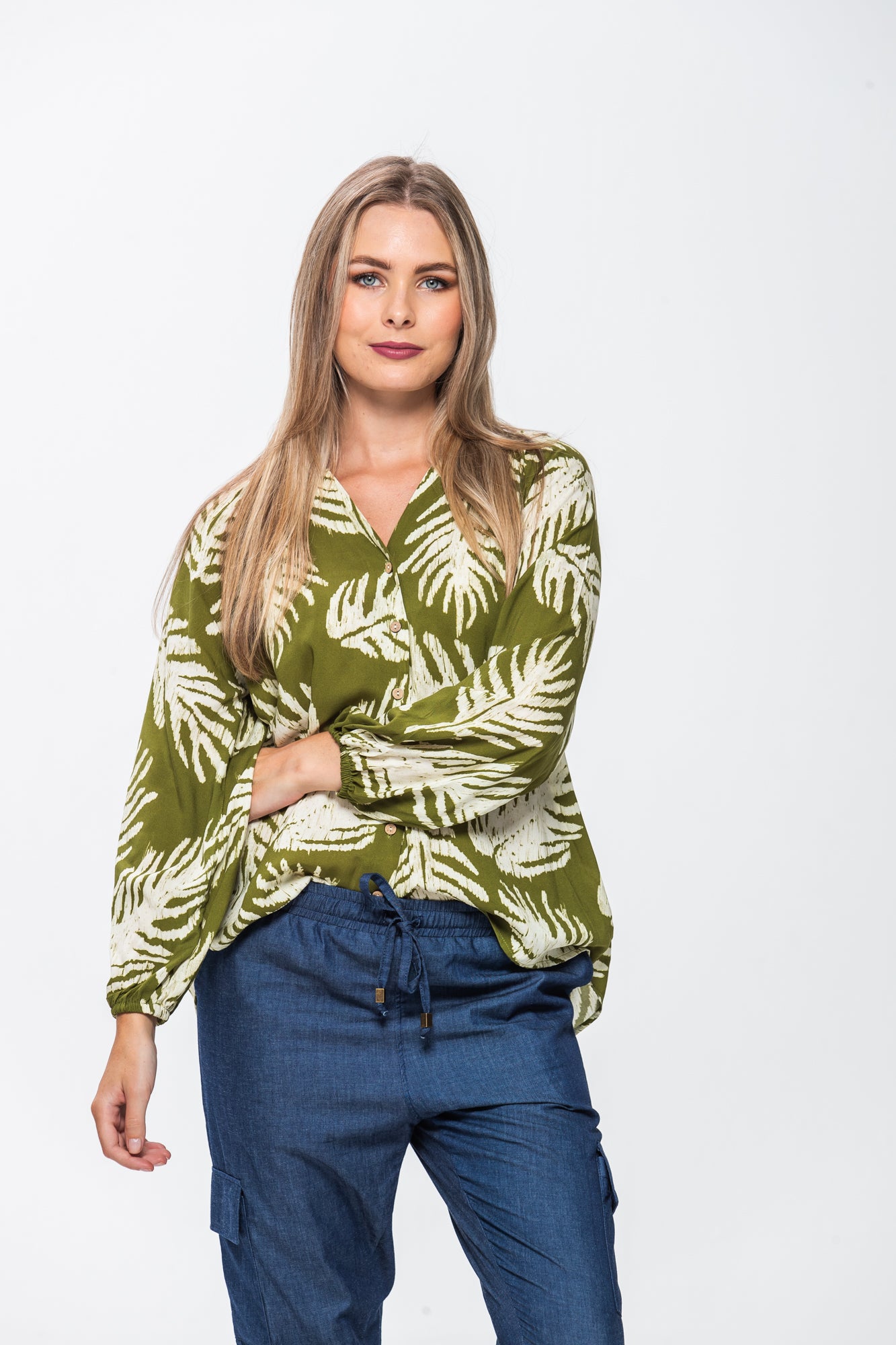 Emma Winter Shirt - Green & Creme