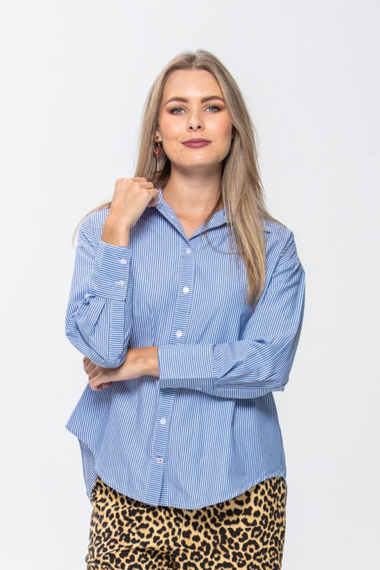 Hepburn Winter Shirt - Blue & White Stripe