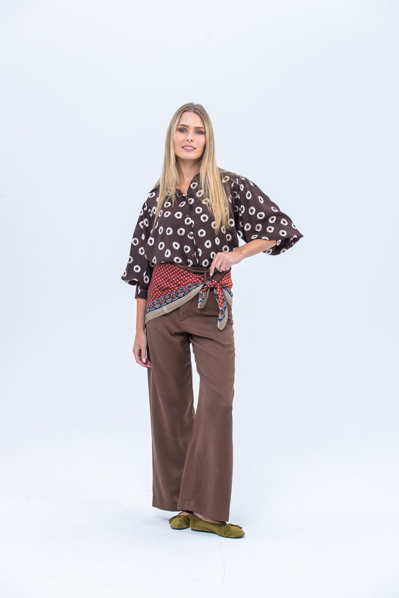Harper Long Sleeve Shirt - Chocolate Polka Dot