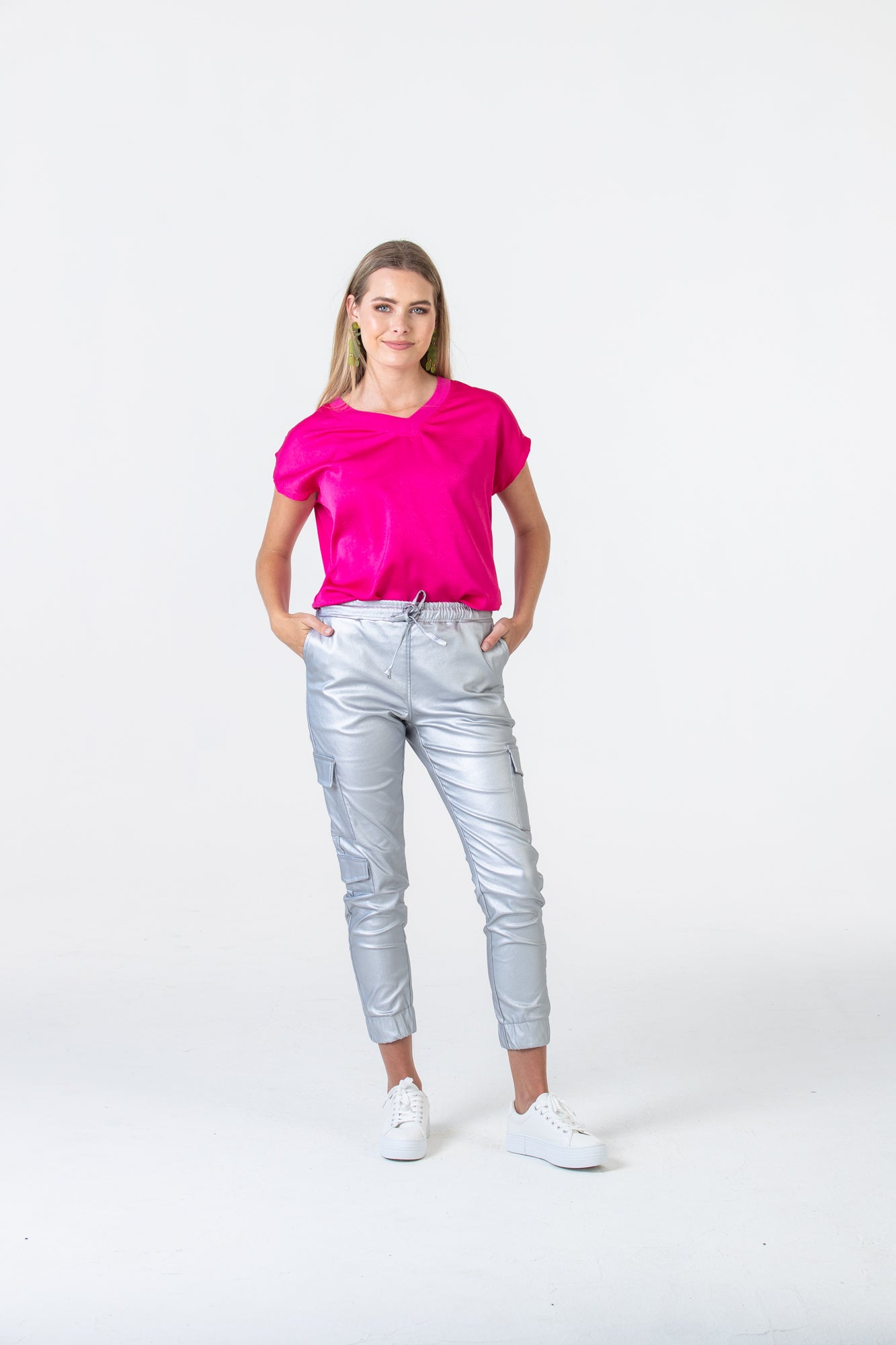 Corfu Summer V-Neck Tee - Pink Shimmer