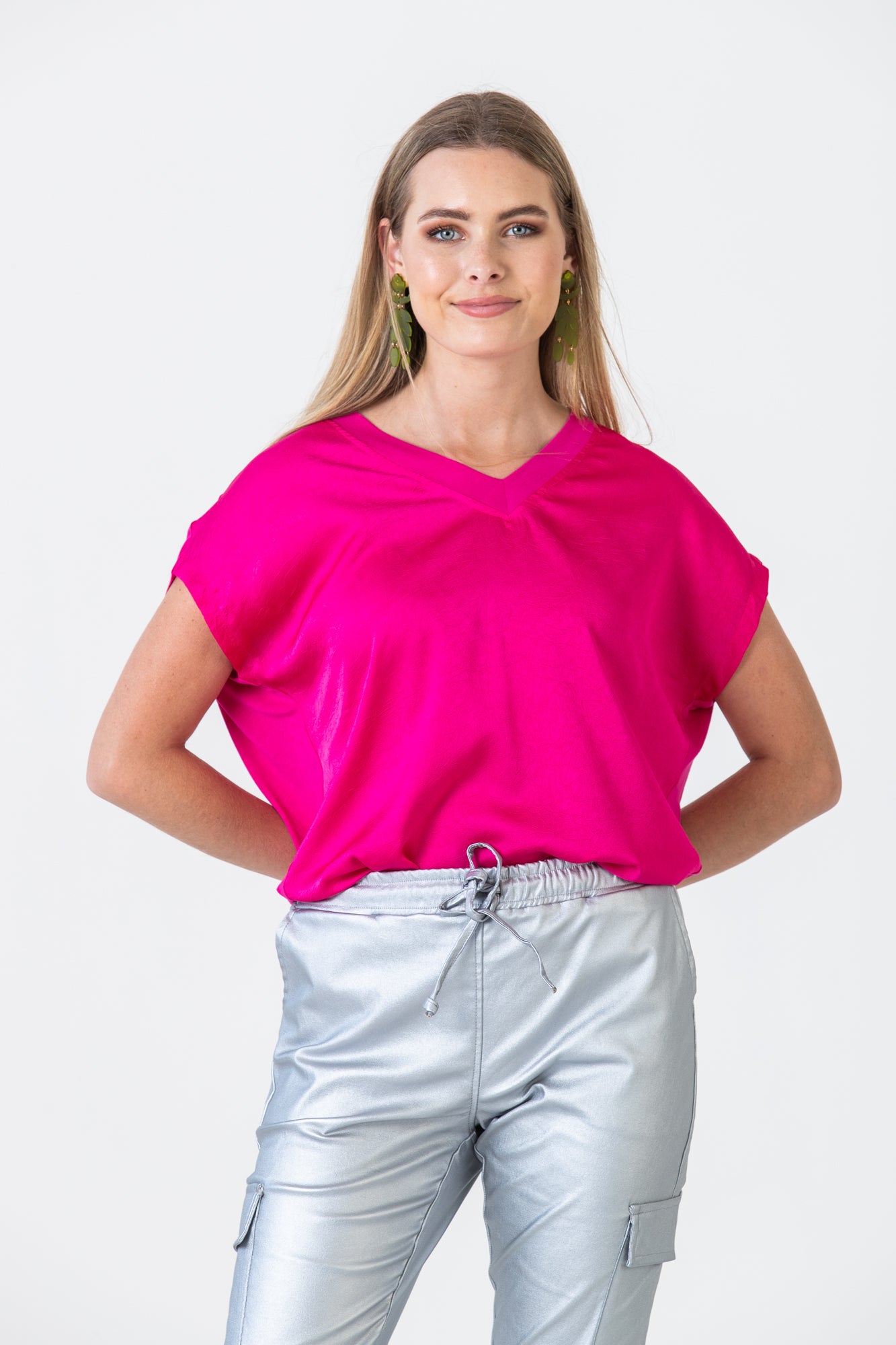 Corfu Summer V-Neck Tee - Pink Shimmer