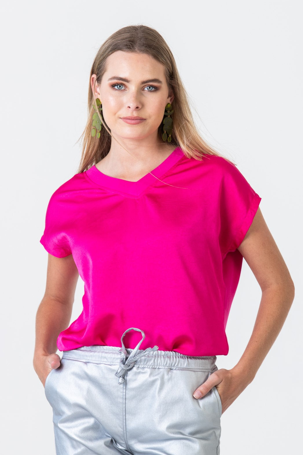 Corfu Summer V-Neck Tee - Pink Shimmer