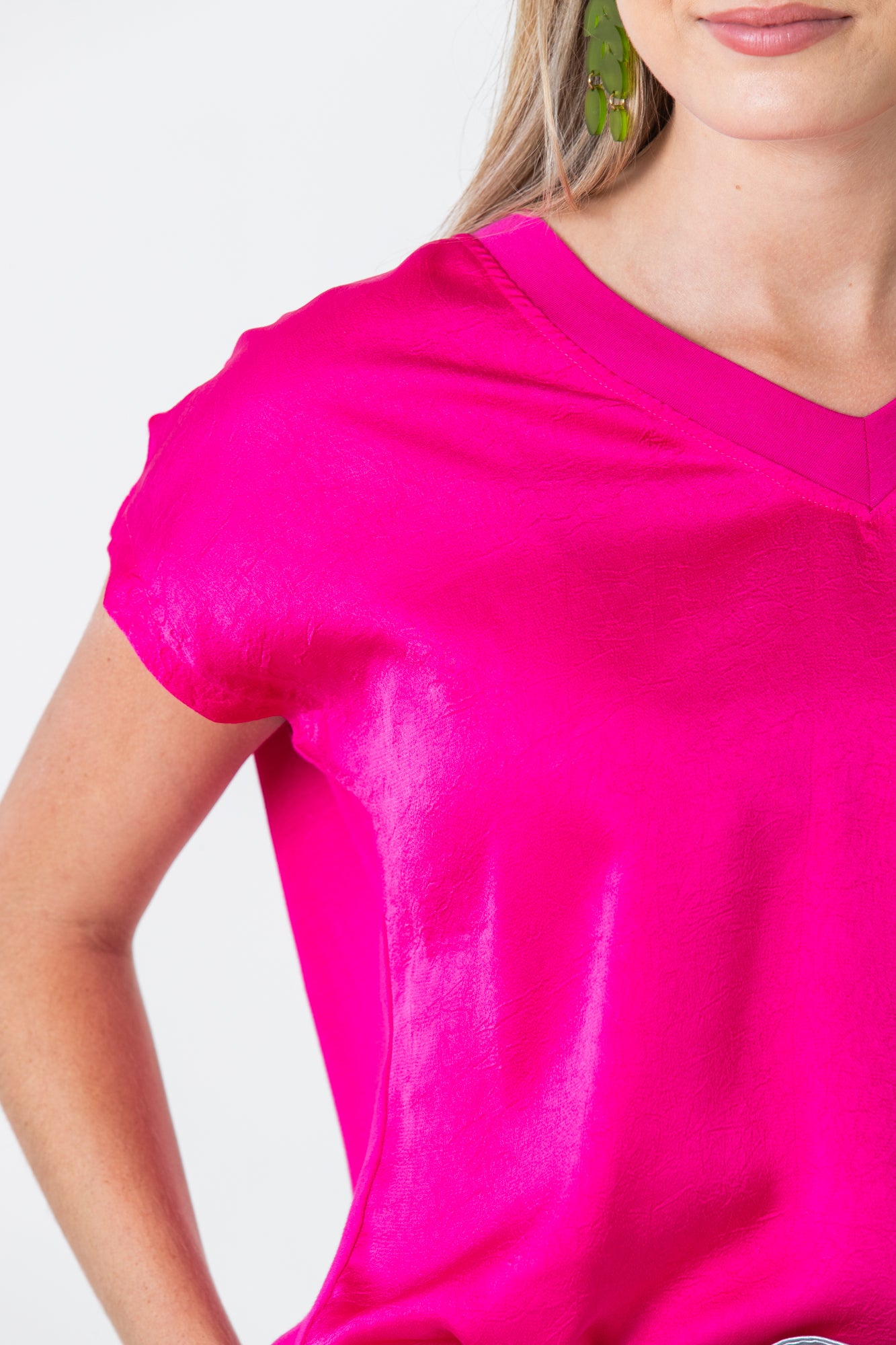 Corfu Summer V-Neck Tee - Pink Shimmer