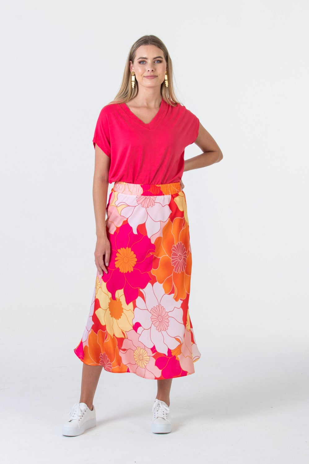 Corfu Summer V-Neck Tee - Coral