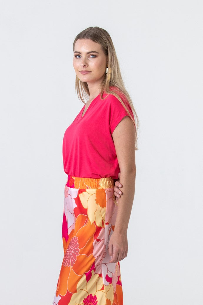 Corfu Summer V-Neck Tee - Coral