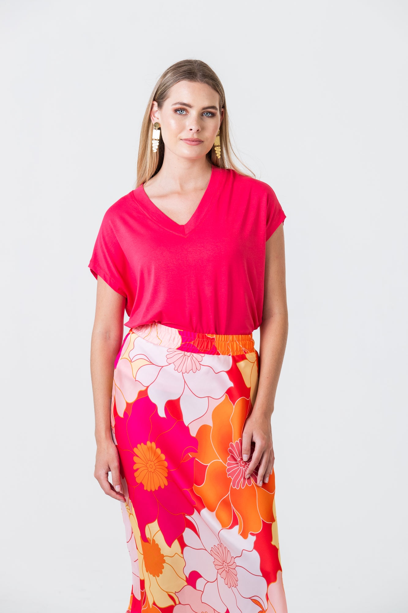 Corfu Summer V-Neck Tee - Coral