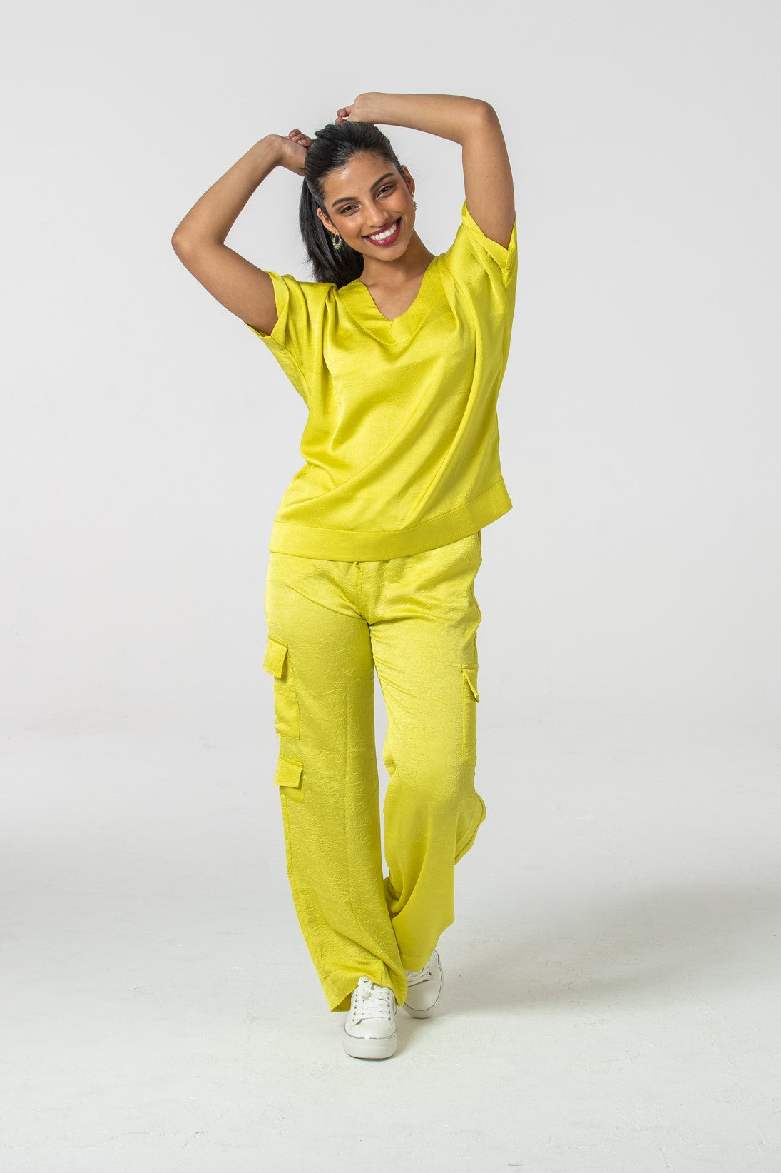 Sydney Wide Leg Cargo Pant - Wild Lime