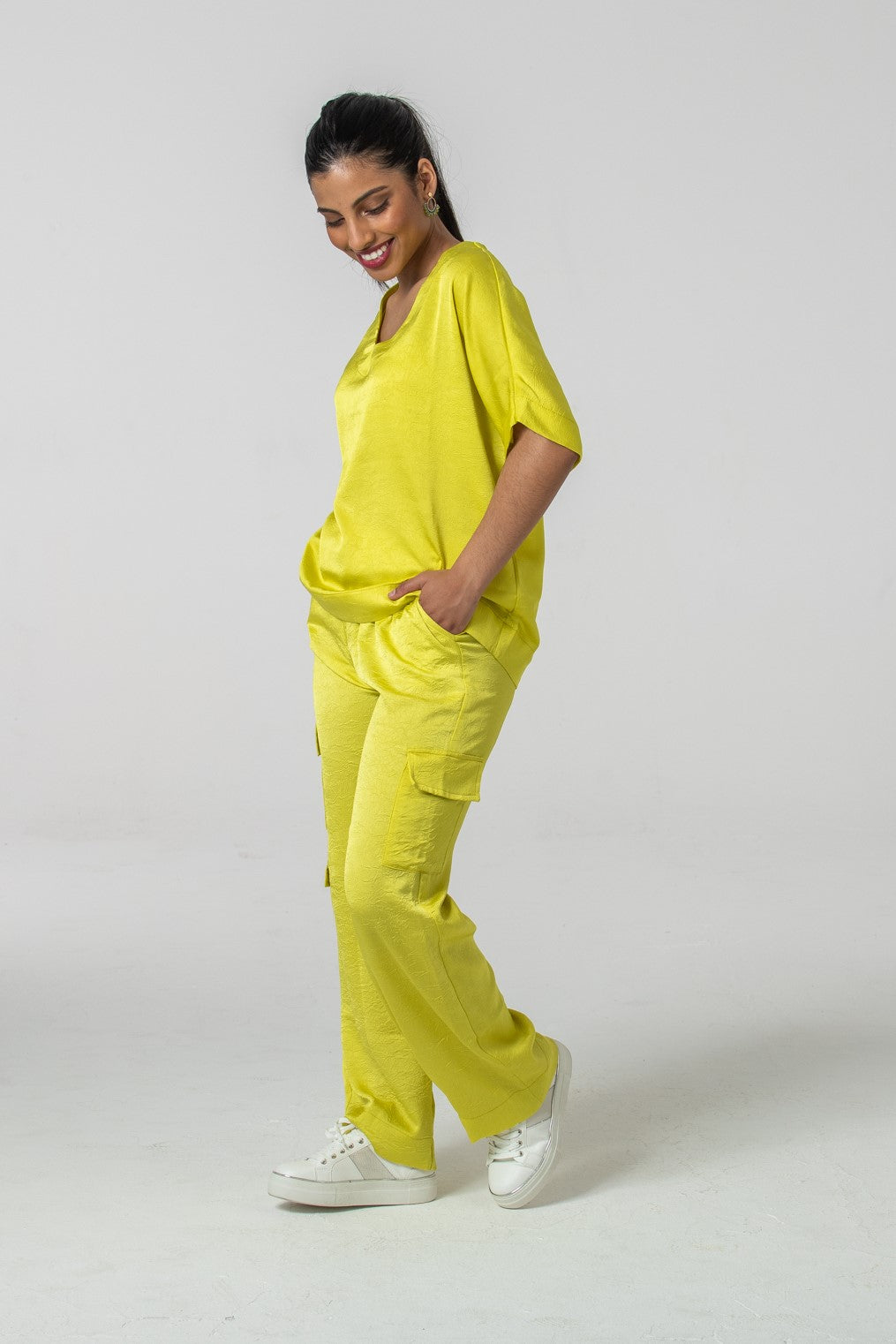 Sydney Wide Leg Cargo Pant - Wild Lime