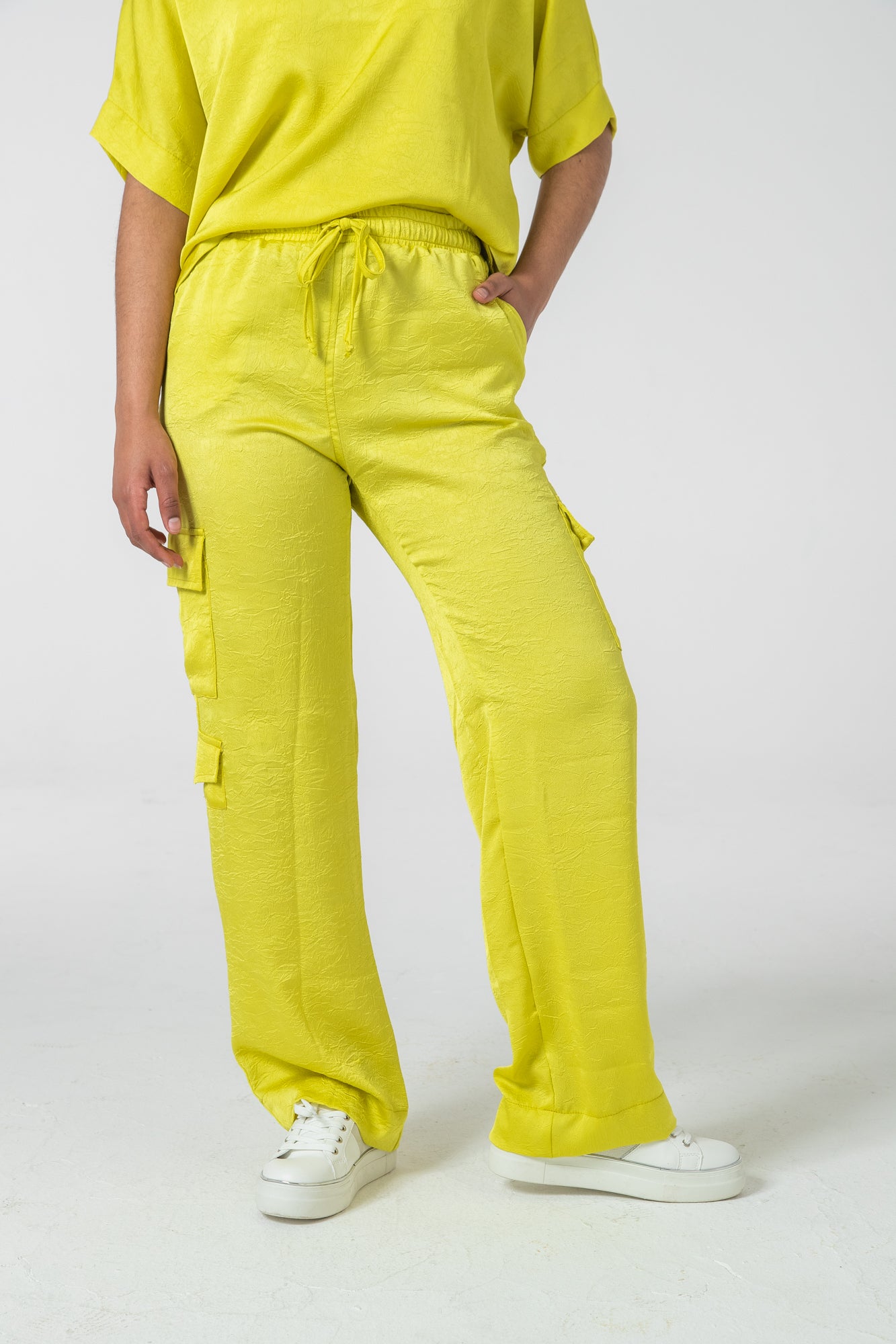Sydney Wide Leg Cargo Pant - Wild Lime