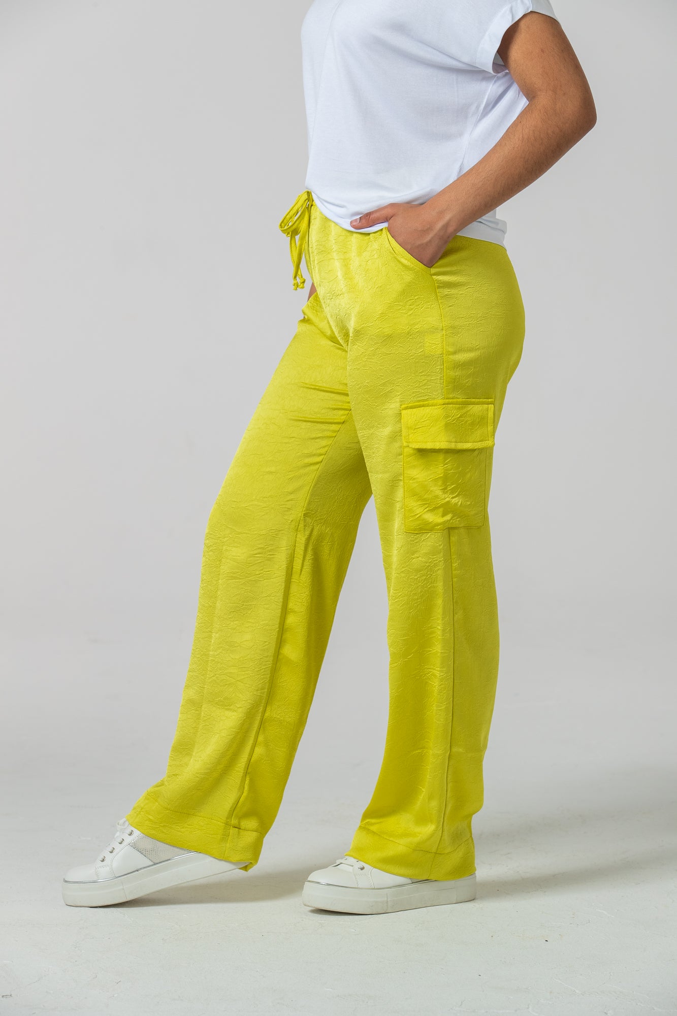 Sydney Wide Leg Cargo Pant - Wild Lime