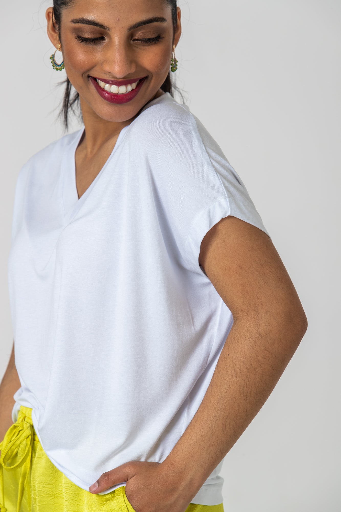 Corfu Summer V-Neck Tee - White