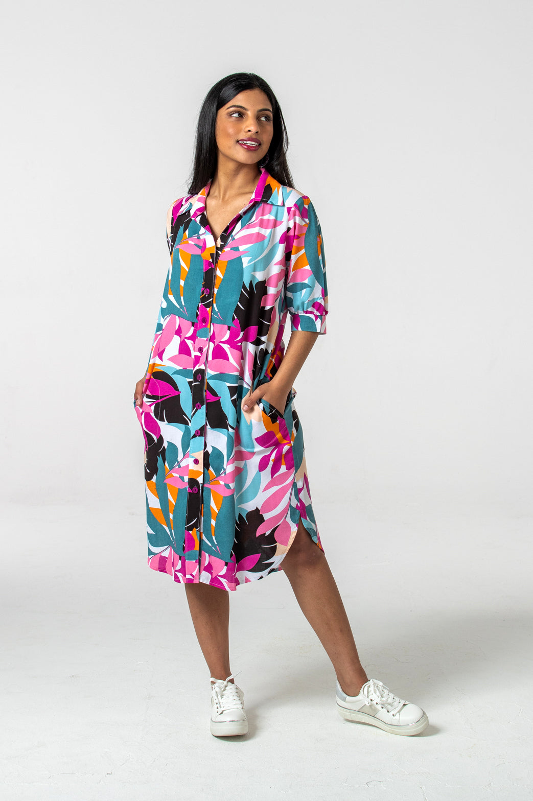 Sicily Shirt Dress - Pink & Teal Floral