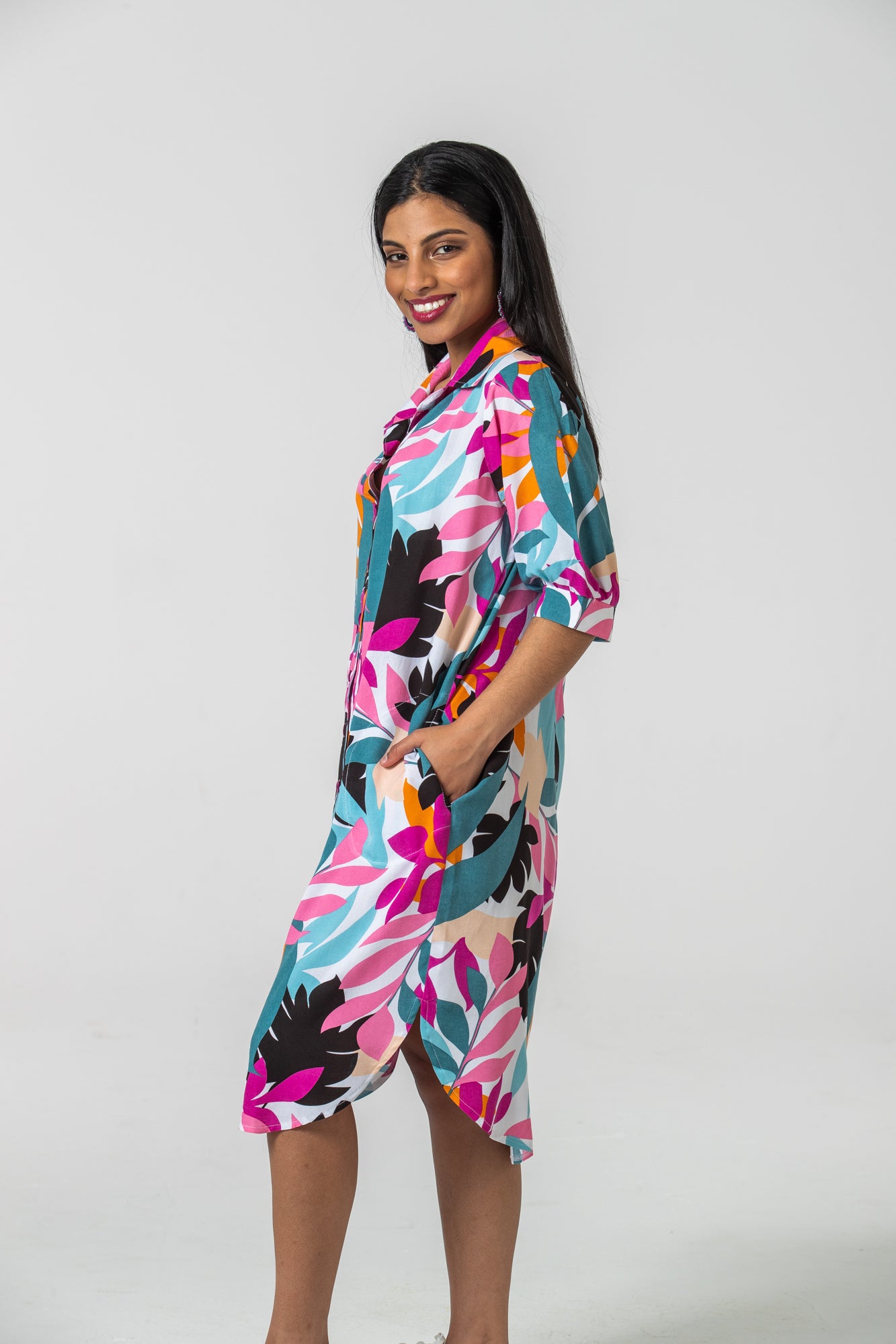 Sicily Shirt Dress - Pink & Teal Floral