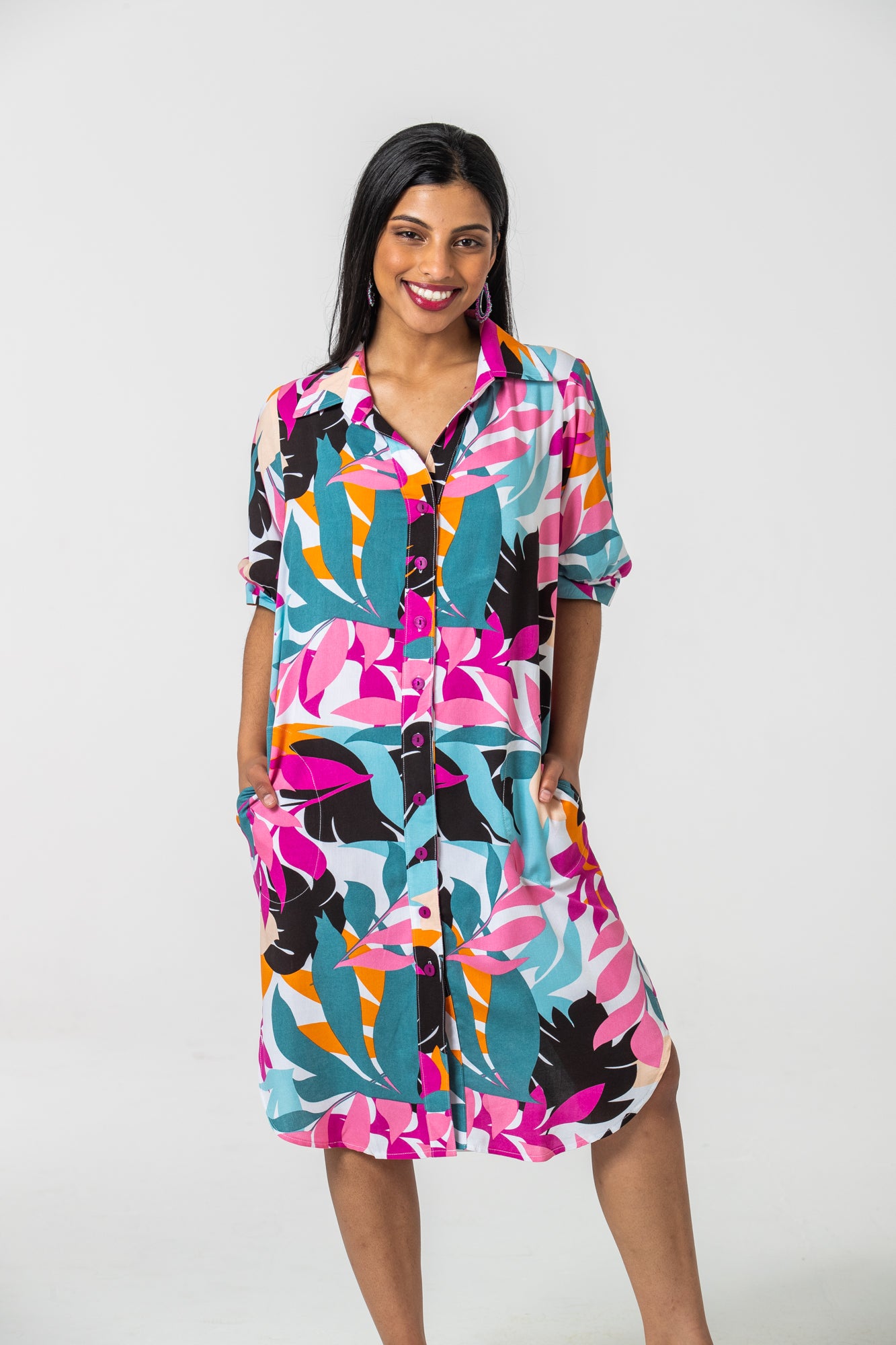 Sicily Shirt Dress - Pink & Teal Floral