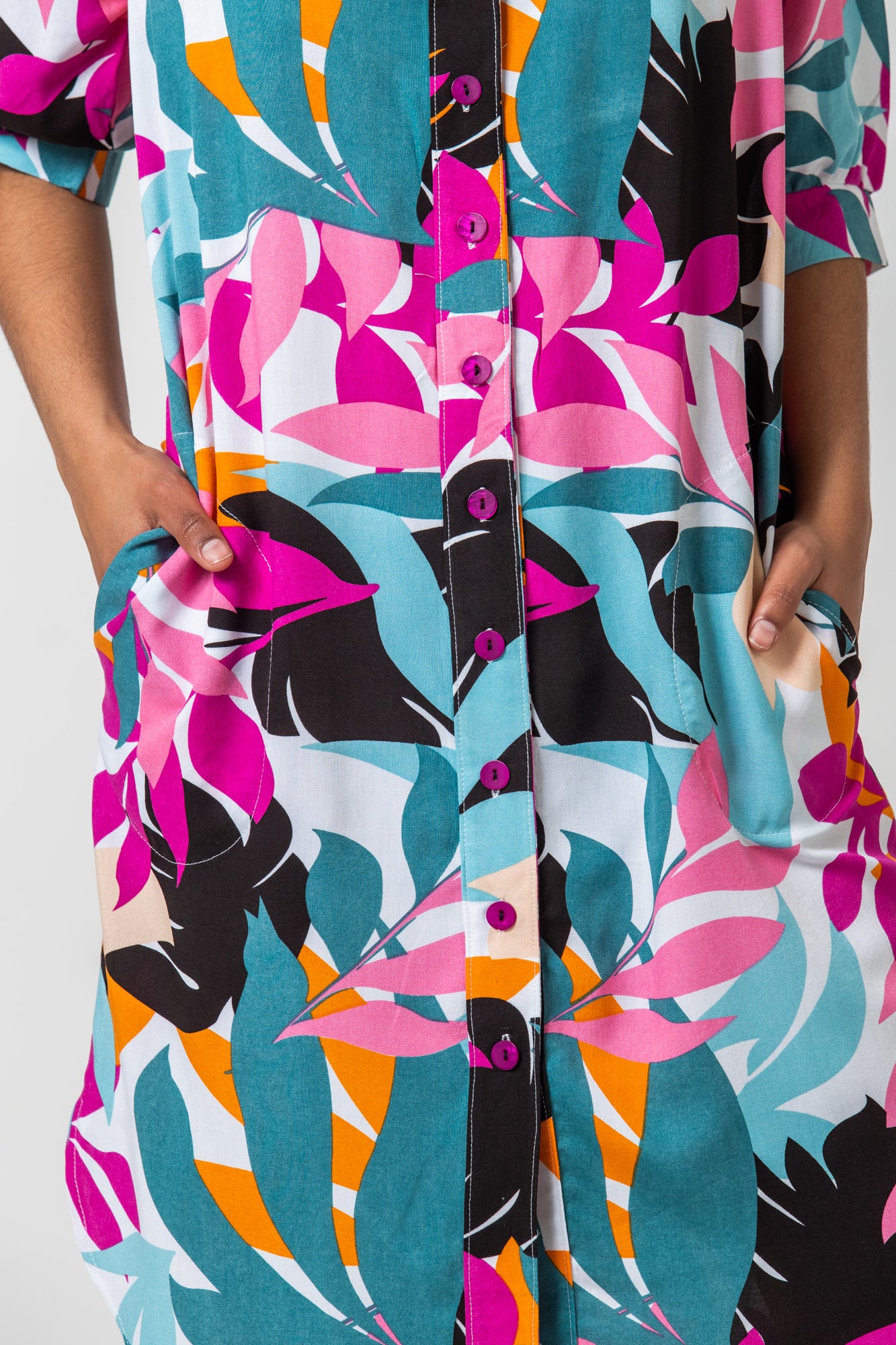 Sicily Shirt Dress - Pink & Teal Floral