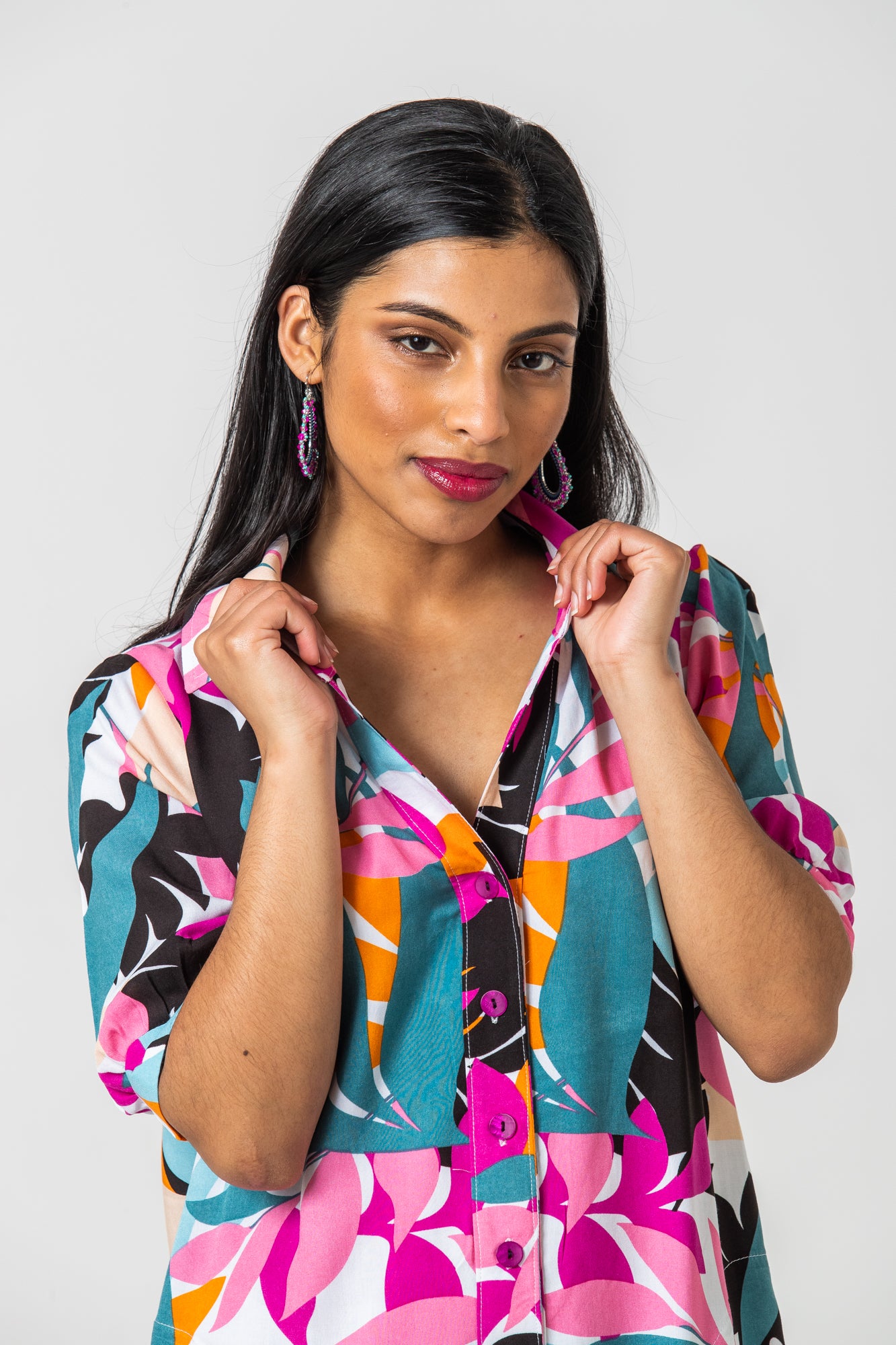 Sicily Shirt Dress - Pink & Teal Floral