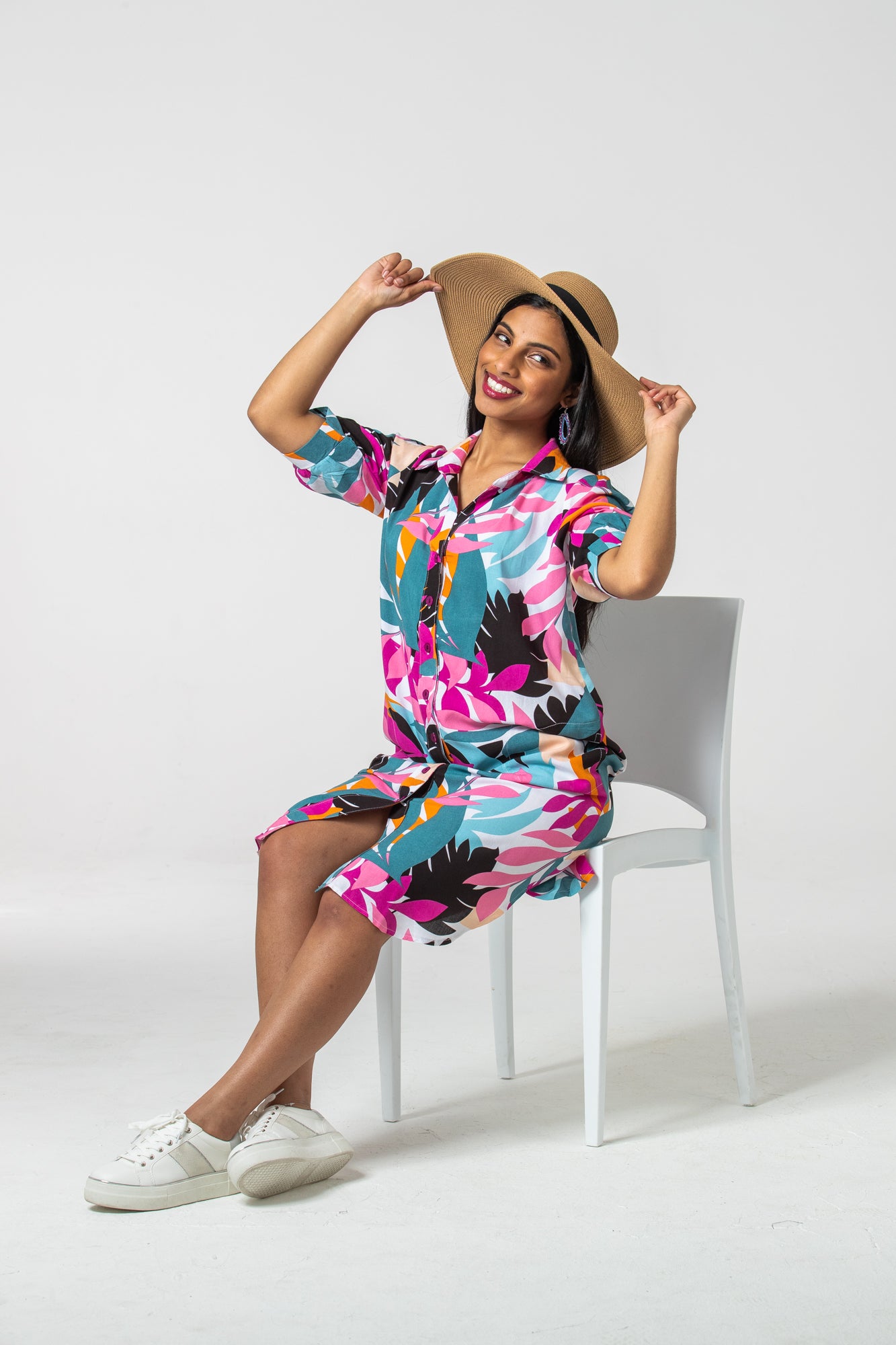 Sicily Shirt Dress - Pink & Teal Floral