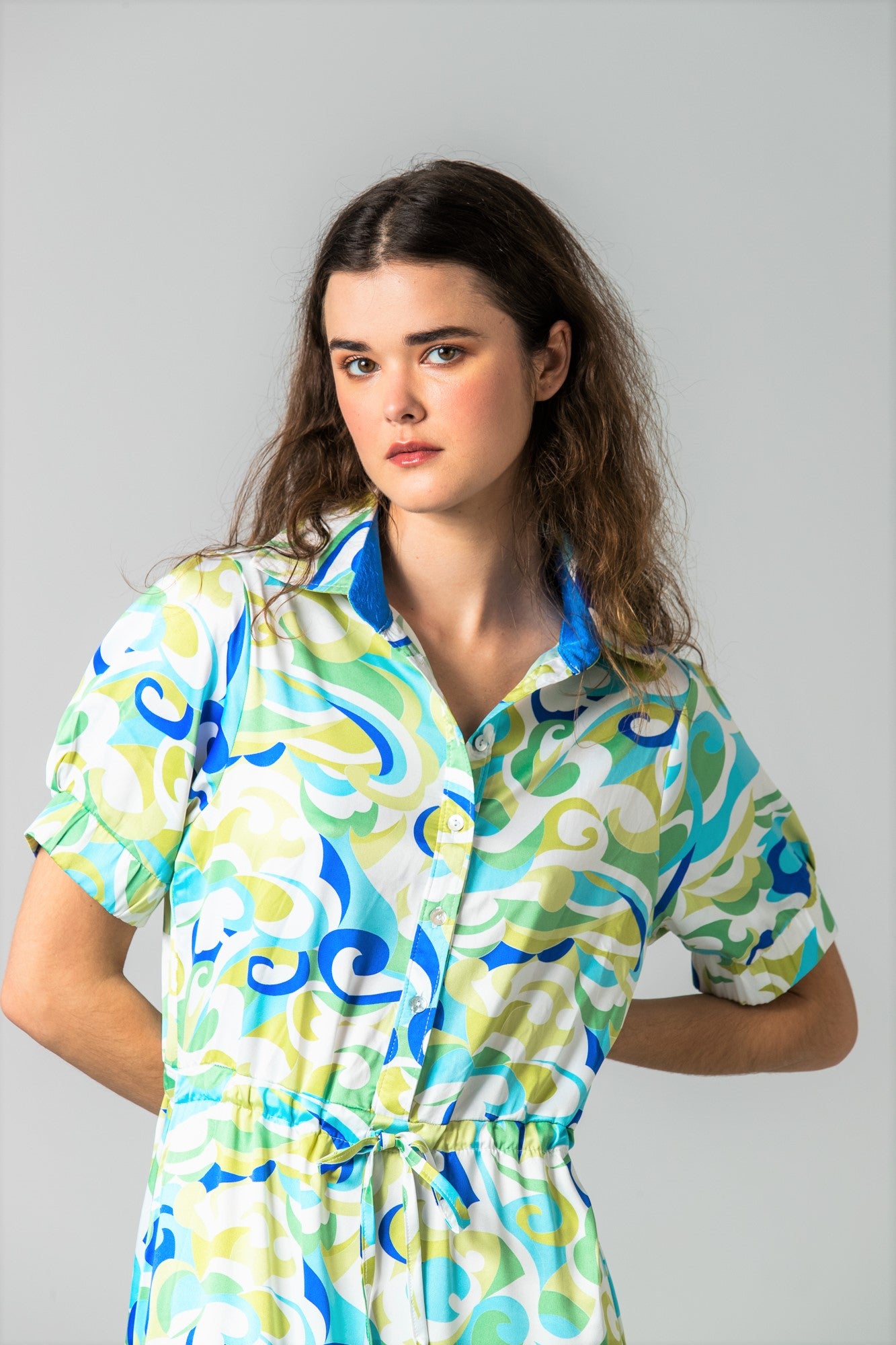 Malaga Dress - Blue & Wild Lime