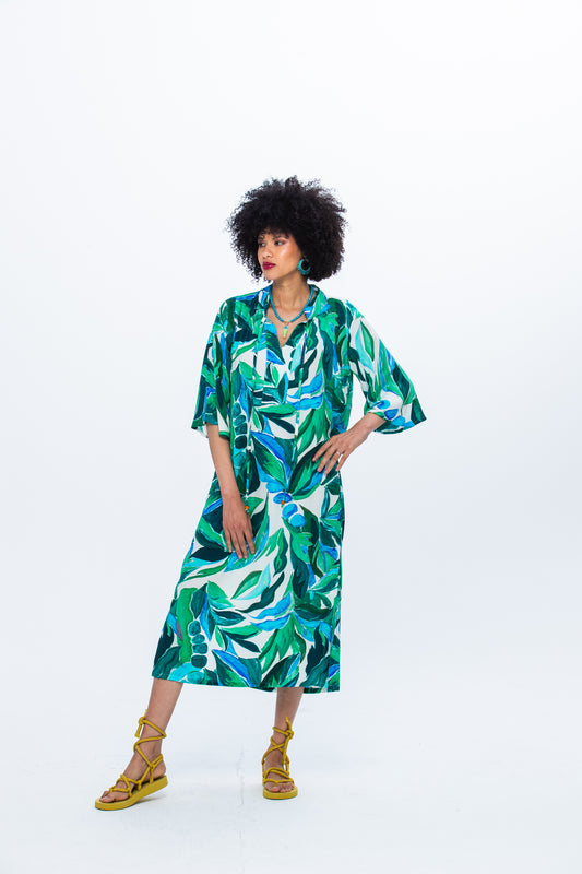 Malta Kaftan - Green and White