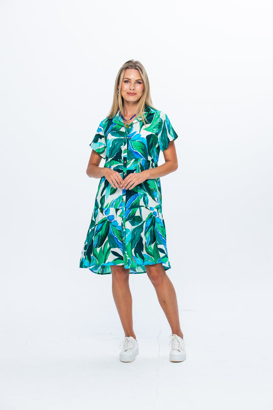 Athena Frill Dress - Green and White