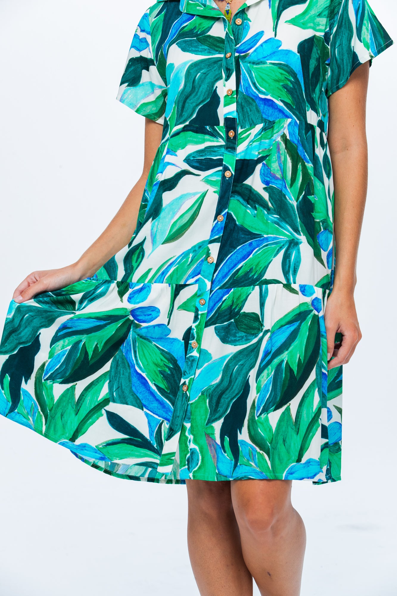 Athena Frill Dress - Green and White