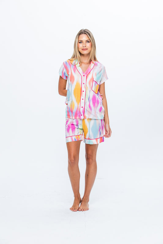 Short Mandarin Pyjama Set - Pink Splash
