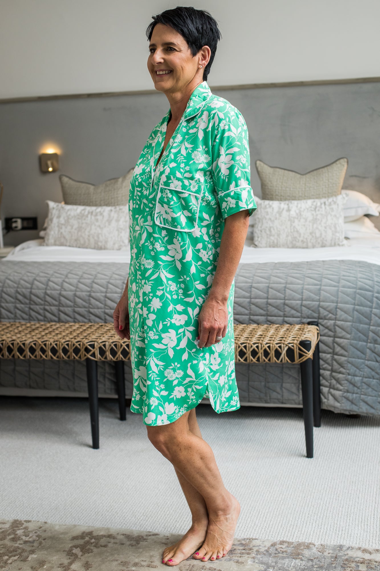 Summer Nightshirt - Green and White Floral