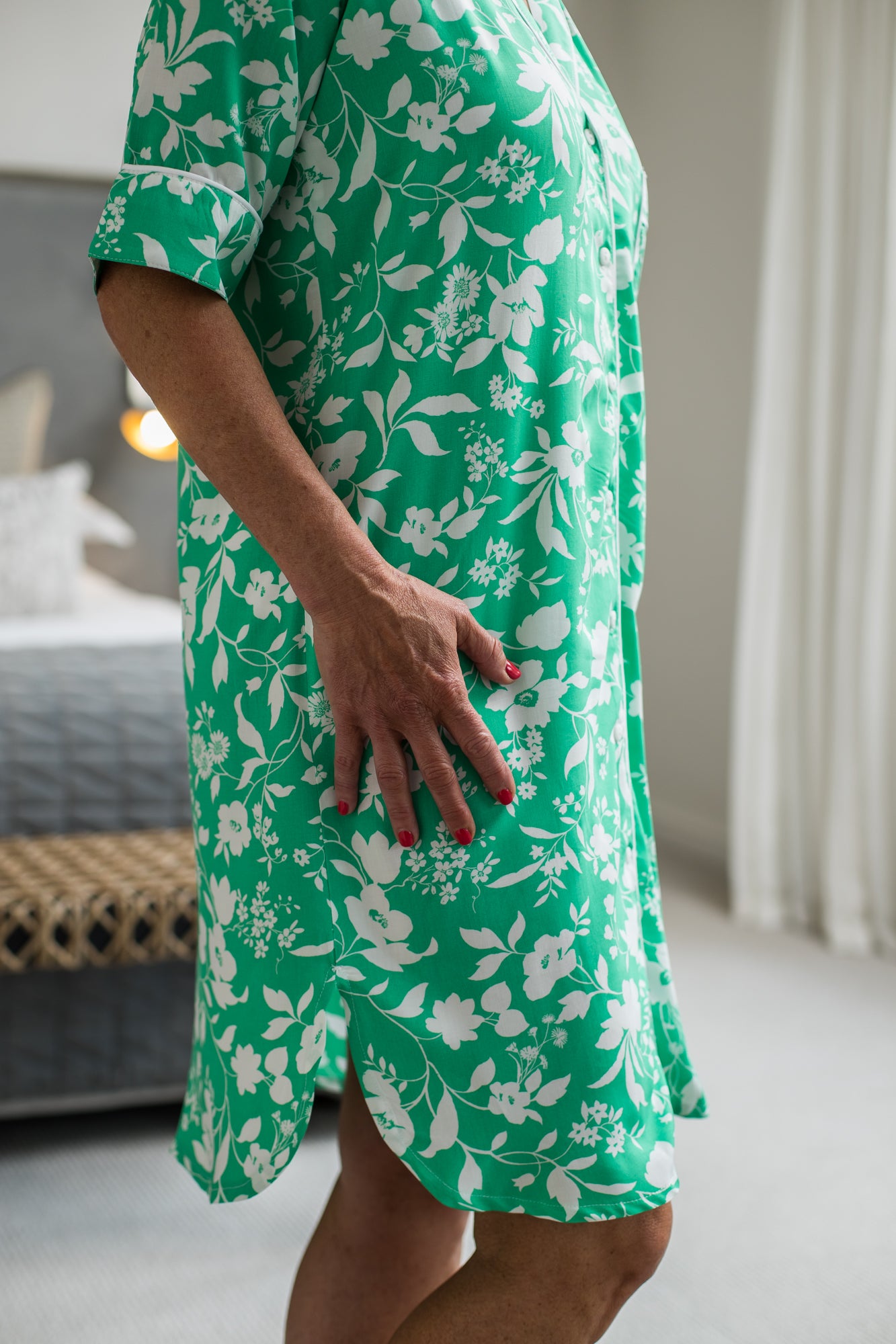 Summer Nightshirt - Green and White Floral