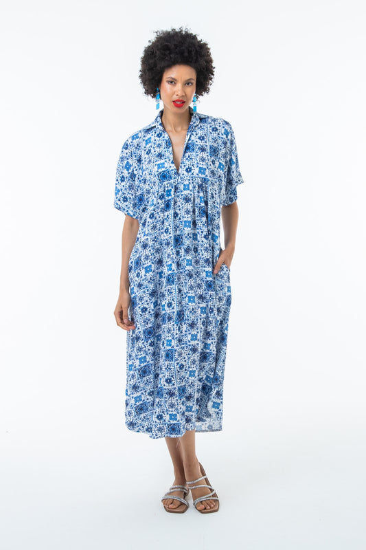 Zanzibar Dress - Blue and White