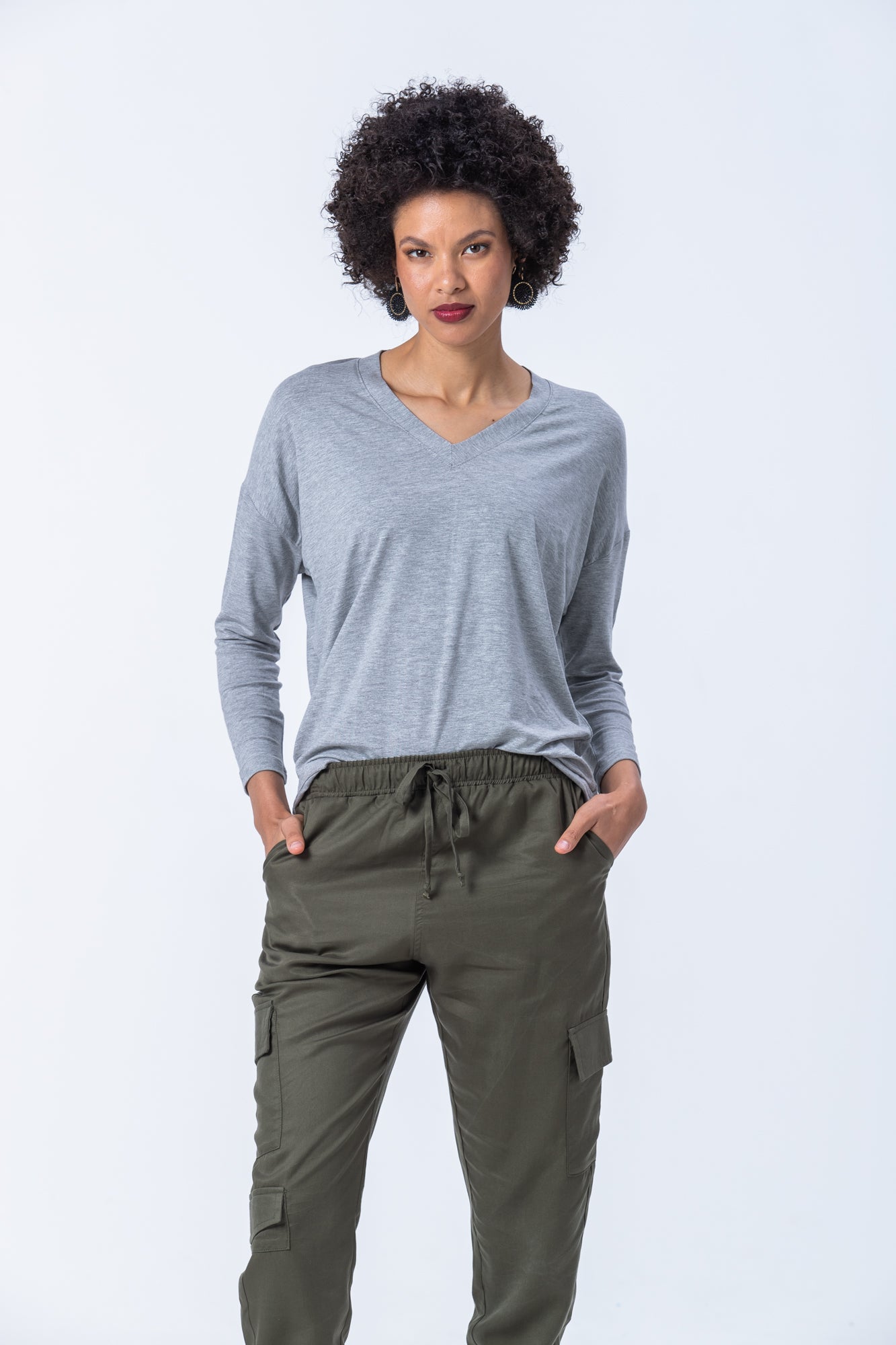 Corfu WInter V-neck Tee - Grey Melange