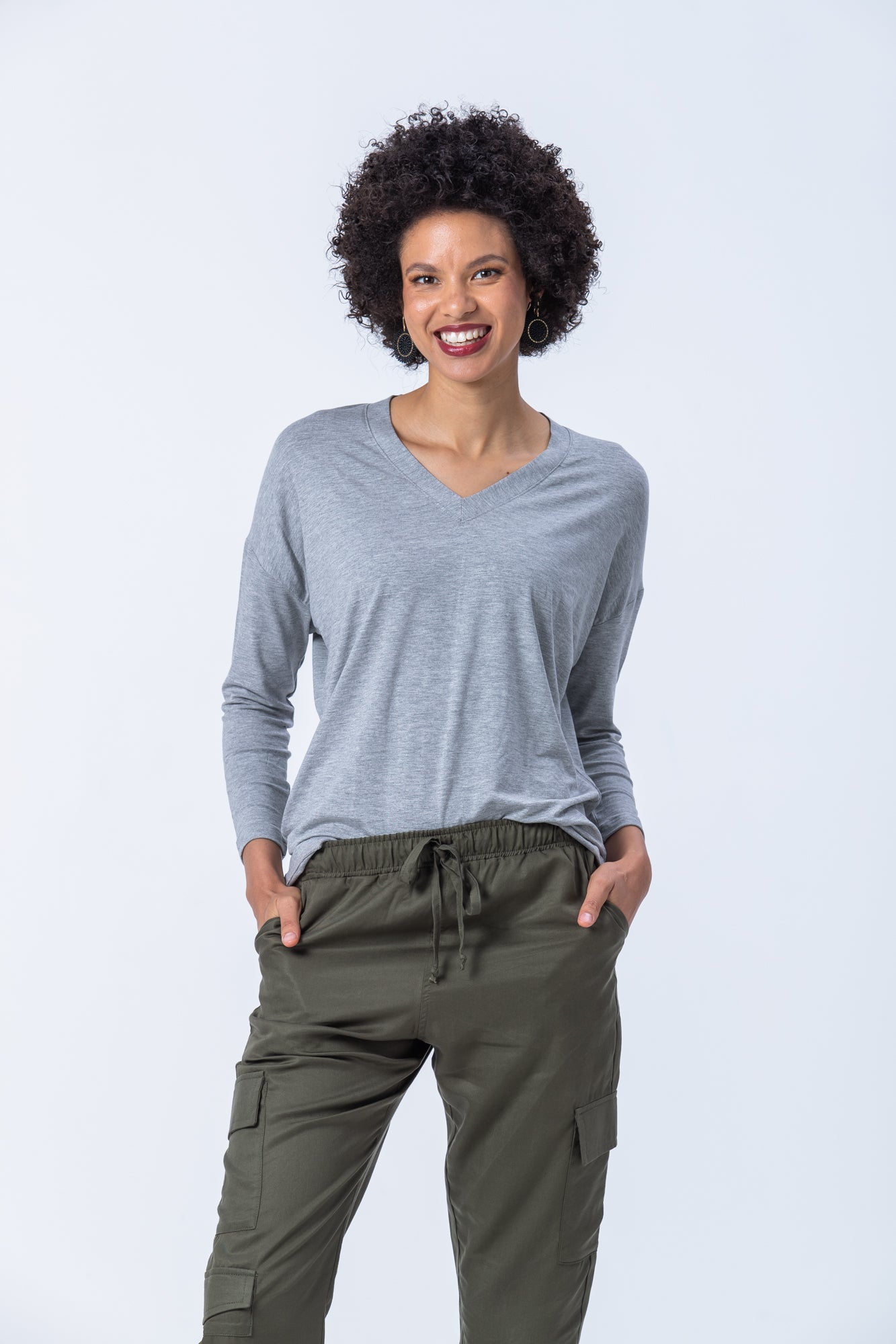 Corfu WInter V-neck Tee - Grey Melange