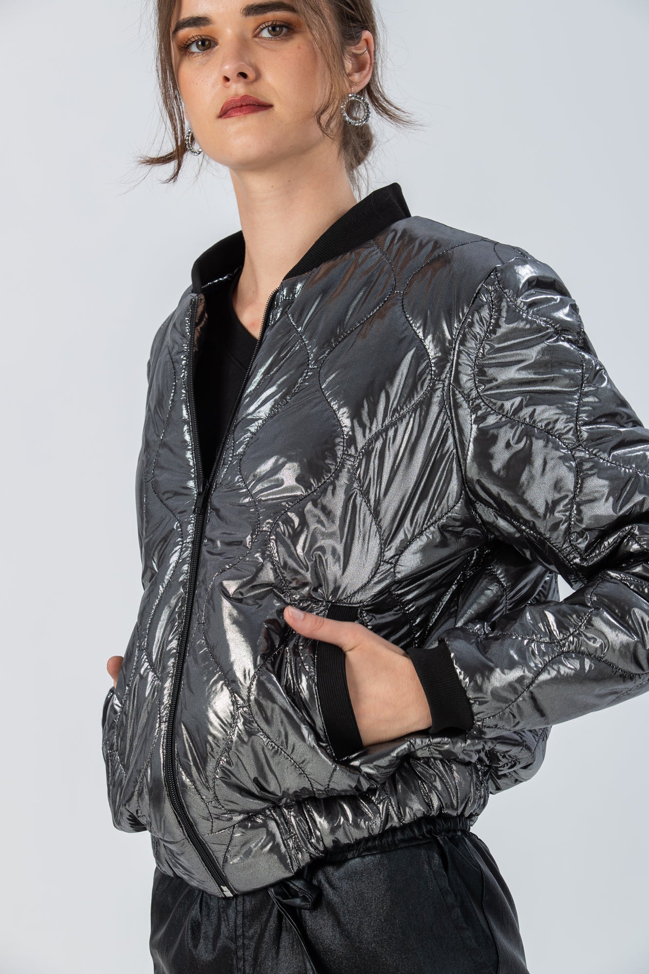 New York Bomber Jacket - Silver/Black