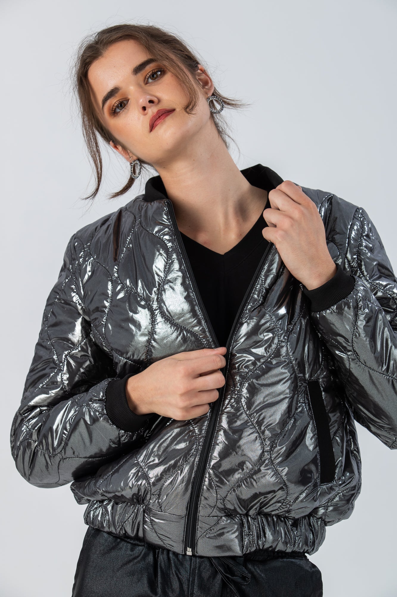 New York Bomber Jacket - Silver/Black