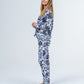 Long Cotton Pyjama Set -Blue and white