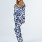 Long Cotton Pyjama Set -Blue and white